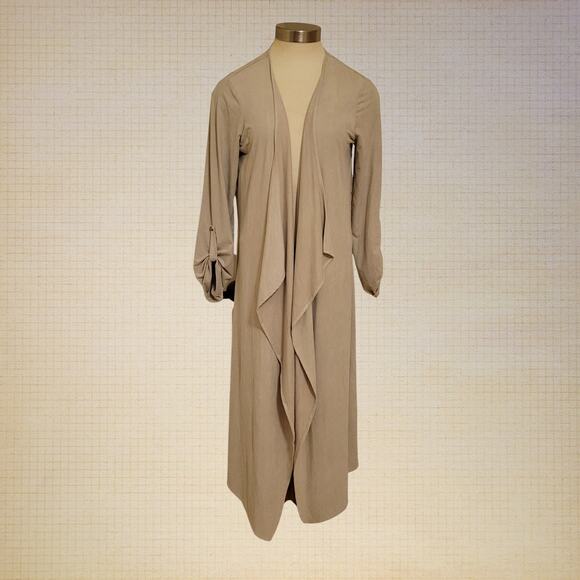 Tahari Sweaters - Tahari NWT Faux Leather Cardigan One Size Soft Beige Drape Front Lightweight